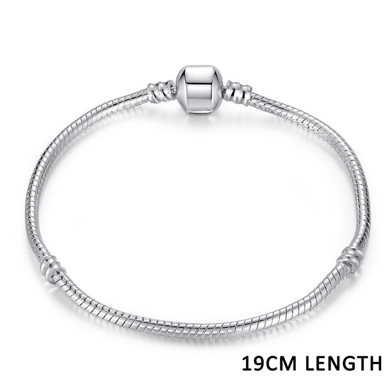 Brand Classic LOVE Silver Color Snake Chain DIY Women Bracelets & Bangles for Women Beads Charms Women Jewelry 3 Size WEU9009: WEU1104 19CM