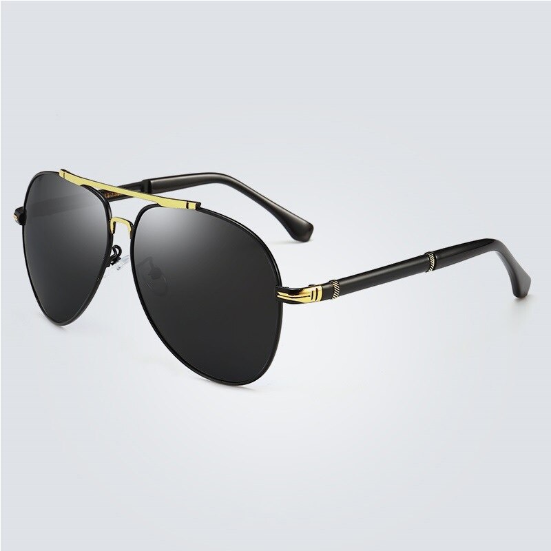 Luksusmærke originale solbriller mænd polariserede ovale legeringer vintage mandlige solbriller driverbriller kørespejle beskyttelsesbriller: Sort guld-sort