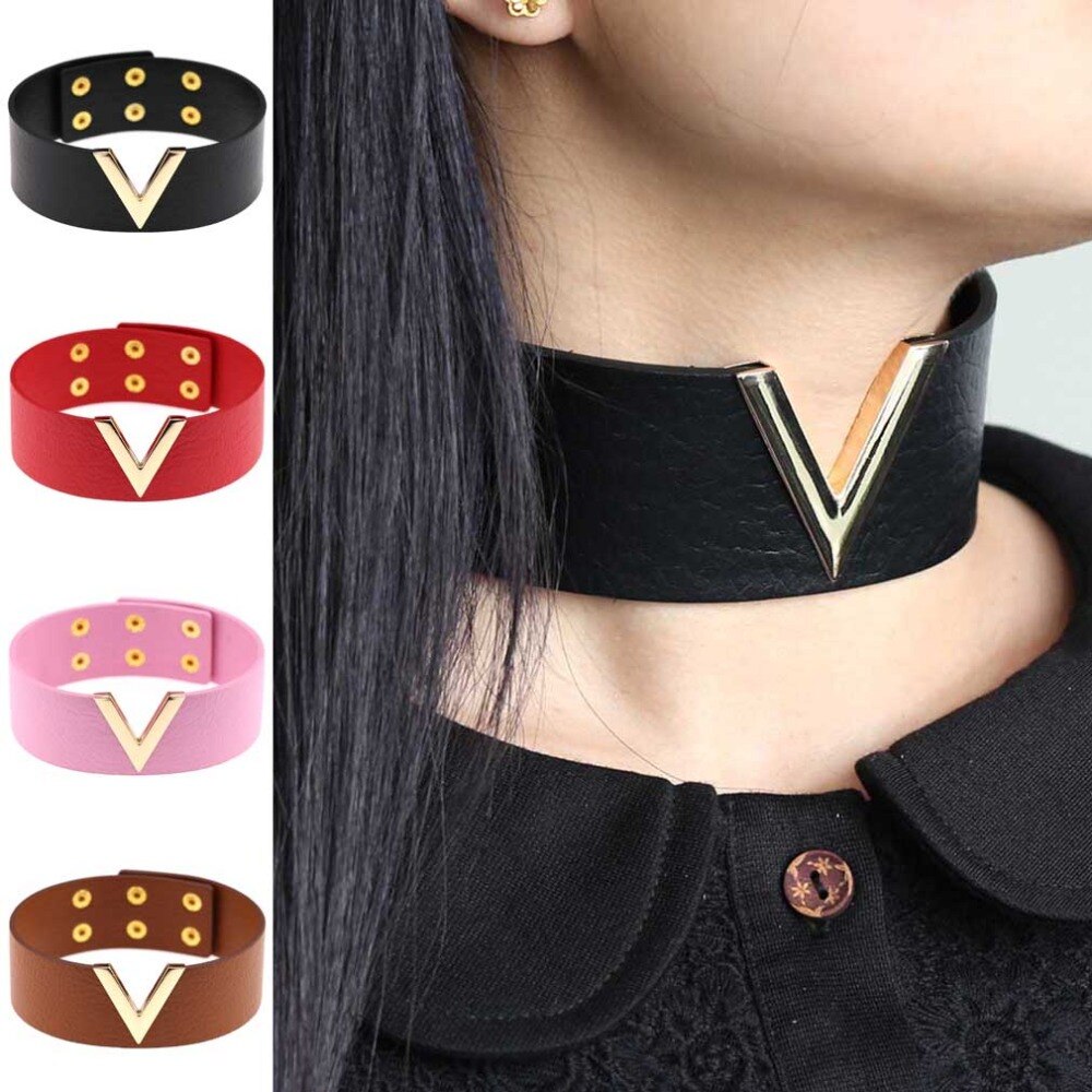 Eenvoudige Persoonlijkheid V vorm Lederen Choker Ketting Punk Kraag Ketting Hollow V Kraag Sleutelbeen Corticale Korte Ketting