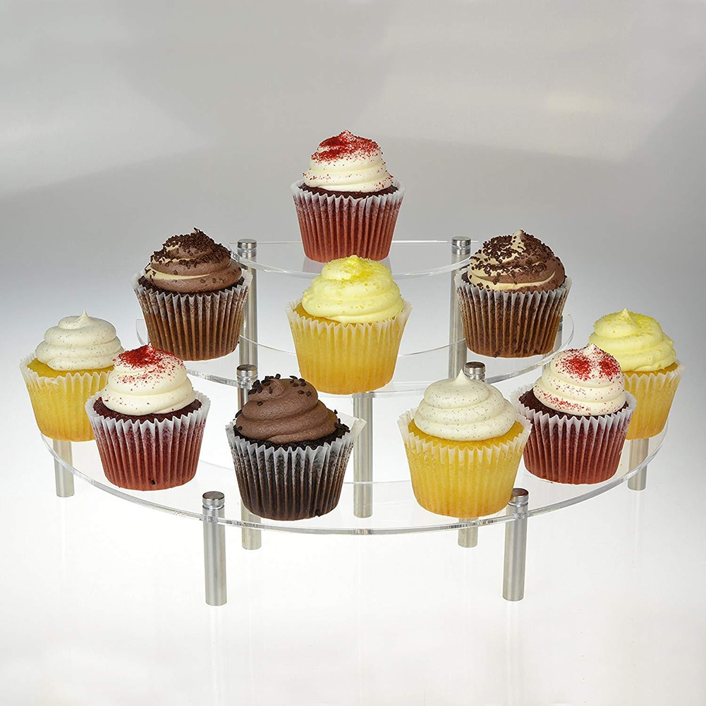 Cupcake holder fødselsdagskage display stander gennemsigtig akryl køkken bryllup serveringsfad 3 etager halvcirkelformet snack stativ
