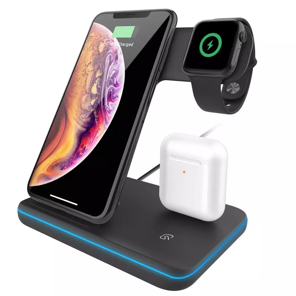 15W rapide Qi support de chargeur sans fil pour iPhone 11 XS XR X 8 3 en 1 Station de chargement pour Apple Watch 6 SE 5 4 3 2 Airpods Pro
