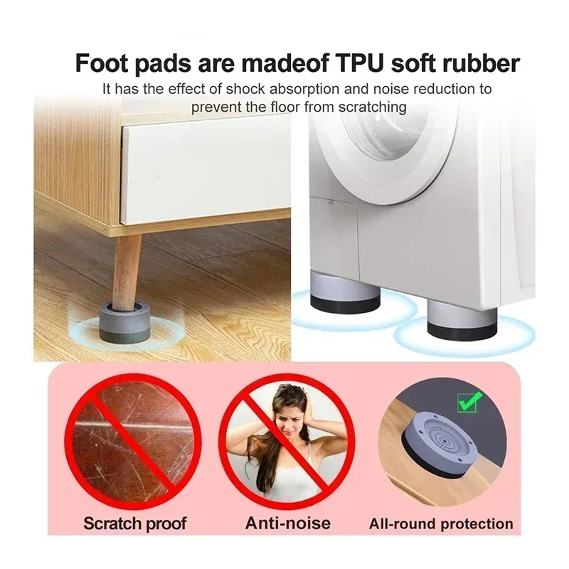 Almohadillas antivibración para pies, alfombrilla de goma antideslizante, amortiguadores silenciosos, soporte Universal para lavadora, refrigerador, muebles, 4 Uds.