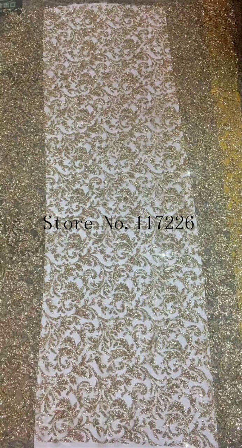 JRB-78121 Gold color glitter mesh african indian lace fabric for party wedding /evening dress