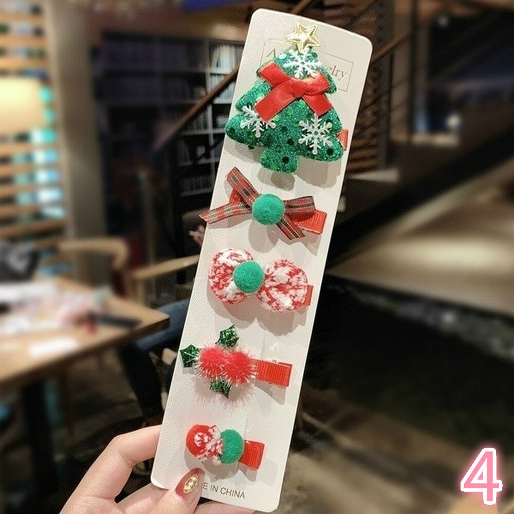 5pcs/set Christmas Hair Accessories Snowman Santa Claus Side Hair Pinch Autumn Winter Lovely Christmas Hairpin Set Jewelry: 4