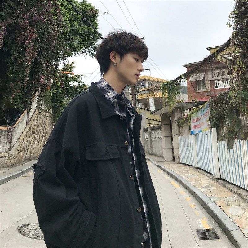 Herfst gescheurde spijkerjas heren casual retro gescheurde spijkerjassen heren streetwear losse hiphop bomberjack heren m -2xl