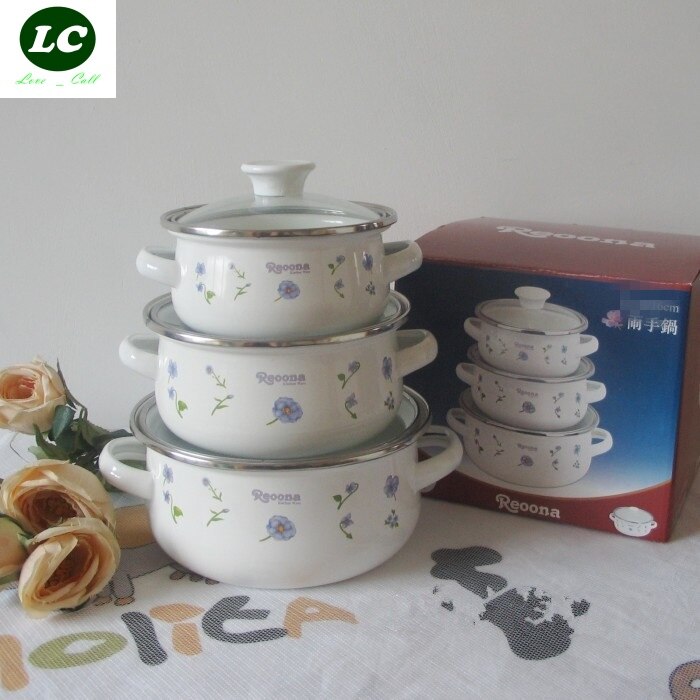 3 pots set Casserole 1-2 litre Cooking tools enamelMini Kitchen utensil Stock Pots