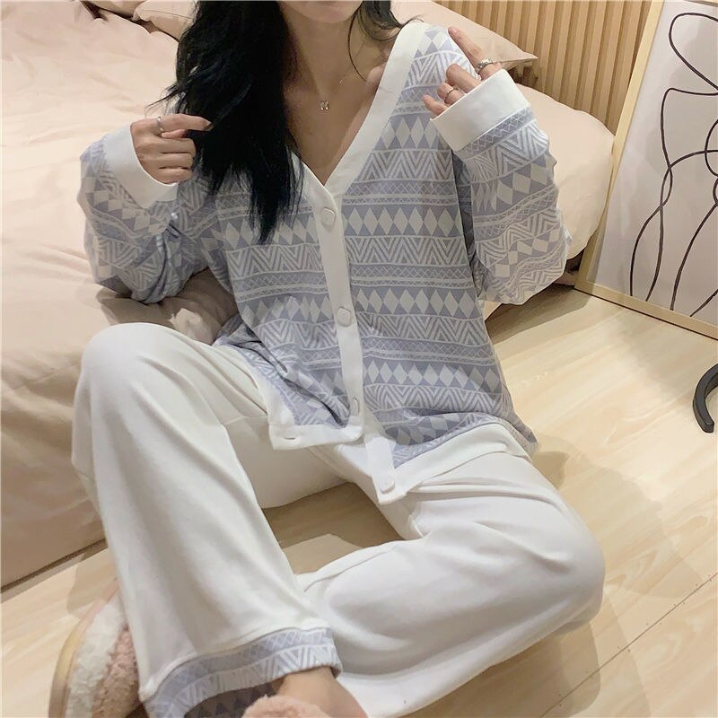 Ropa de aislamiento de guata espacial para mujeres embarazadas, pijamas gruesos para amamantar, ropa de maternidad para primavera y otoño: 2 / L(52.5-62.5kg)