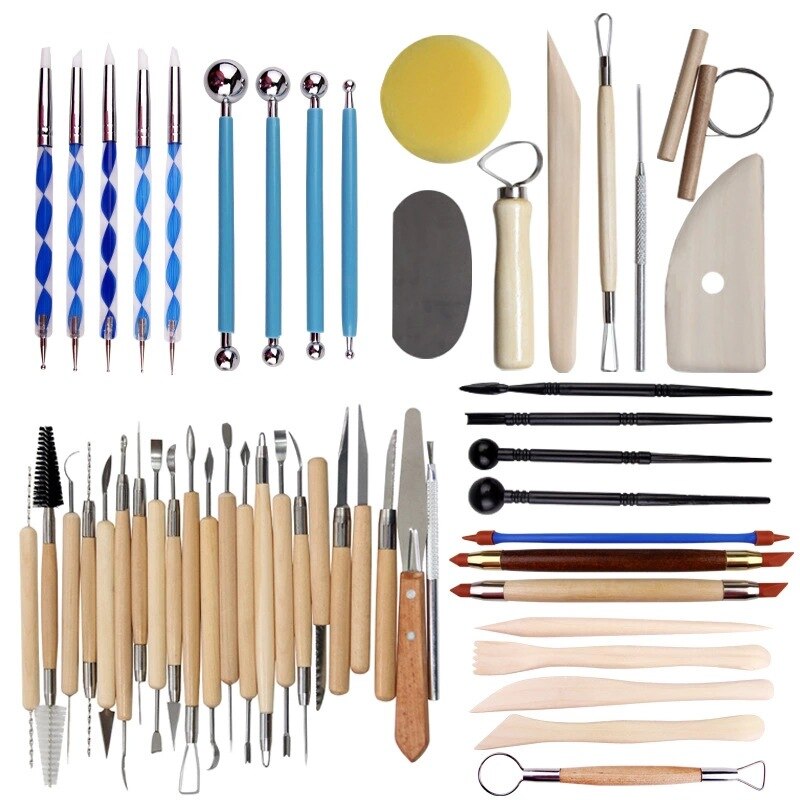 pottery clay Tools set molding Smoothing Wax Carving Sculpture Ceramic Sculpting polymer Trimming Modelling Tool kit for kids: 51set
