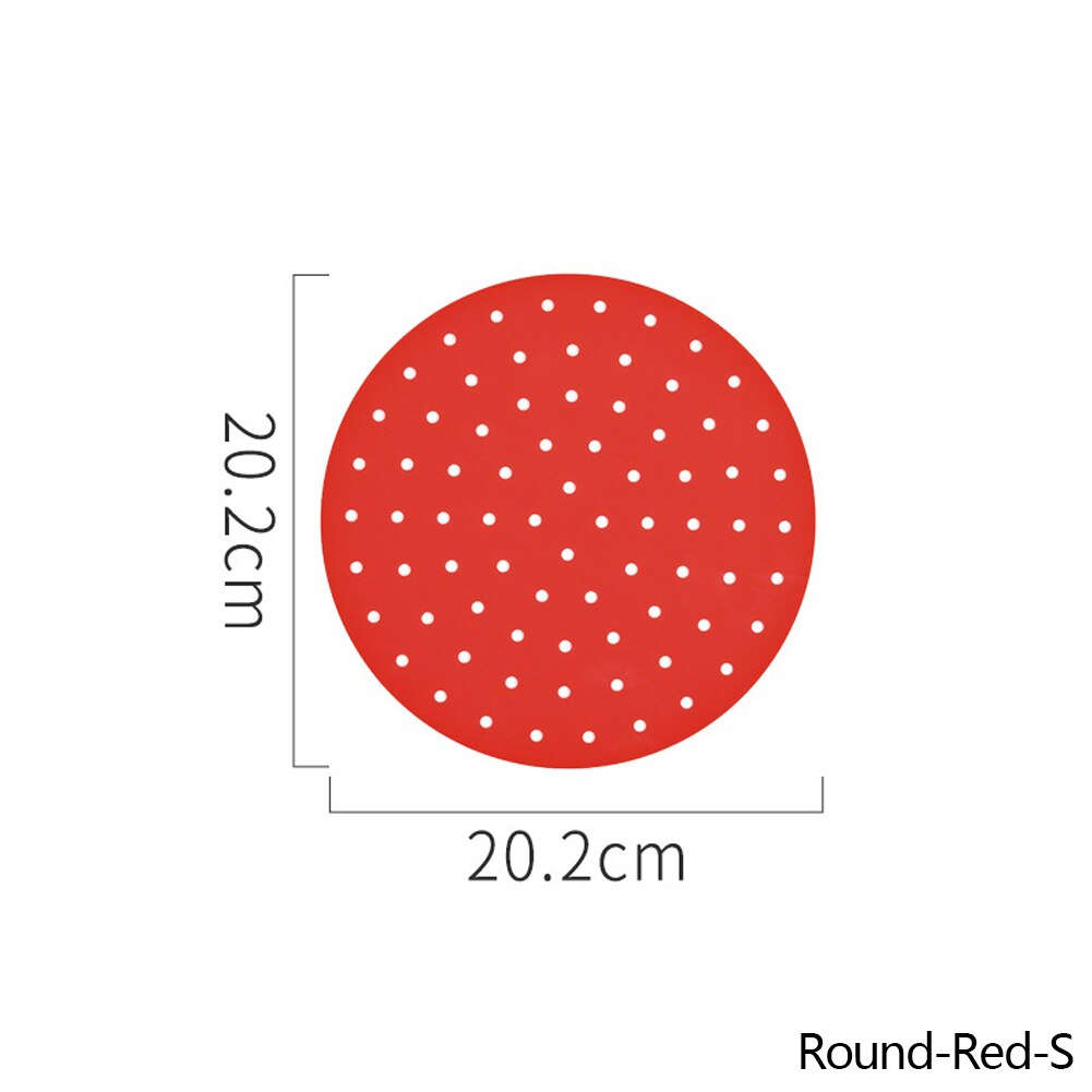 Alfombrilla para freidora de aire, cesta de silicona antiadherente de grado alimenticio para freidoras de aire de 8/9 pulgadas, accesorios de cocina: A-Round-Red-20.2cm