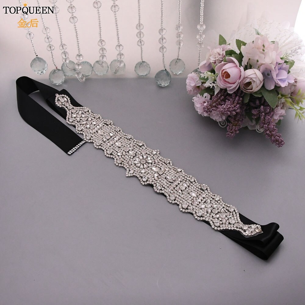Topqueen Black Bridal Belting Indian Bruids Riem Sieraden Strass Kralen Bruids Riem Zwart Bridal Riemen Riem Met Stenen S233L