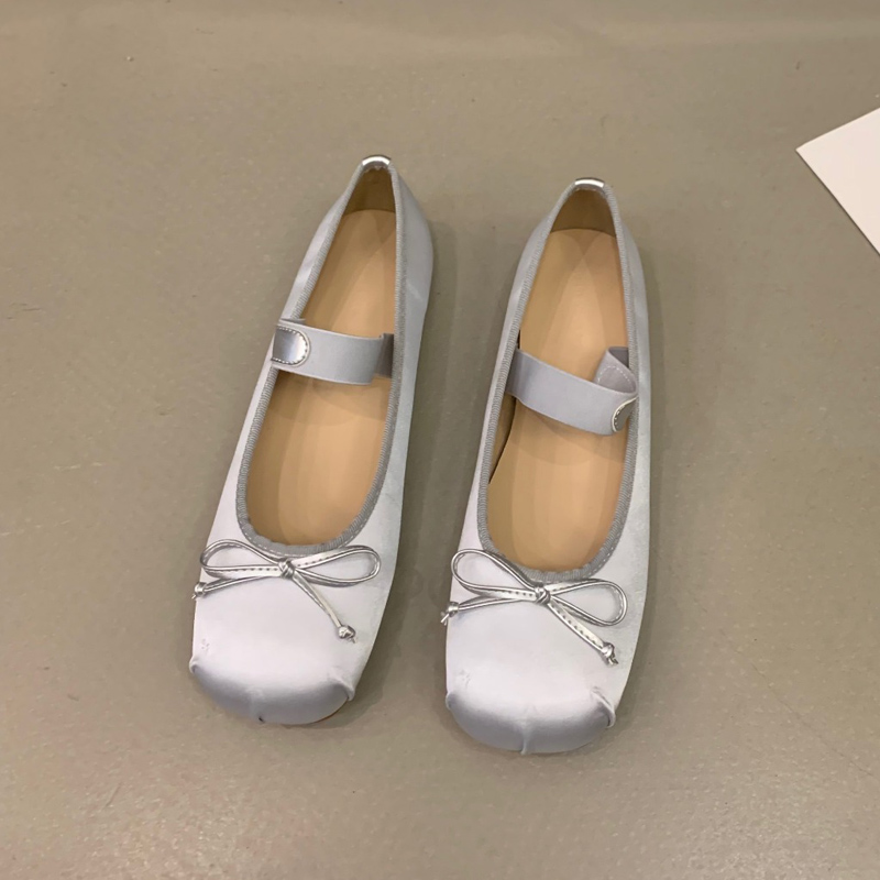 2023 scarpe da balletto di seta di raso di lusso donna classica punta quadrata papillon fascia elastica ballerine mocassini morbidi da donna: Cielo Blu / 37