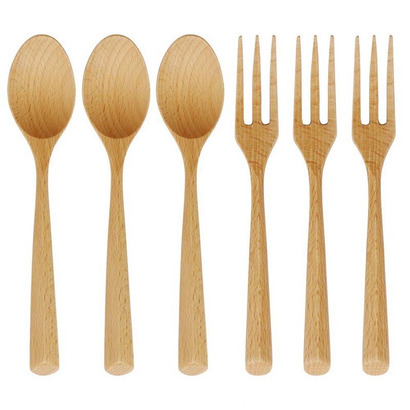 Houten vork en lepel set natuurlijk houten servies handgemaakte houten lepel geschikt voor pasta diner thee salade dessert aardappelchips