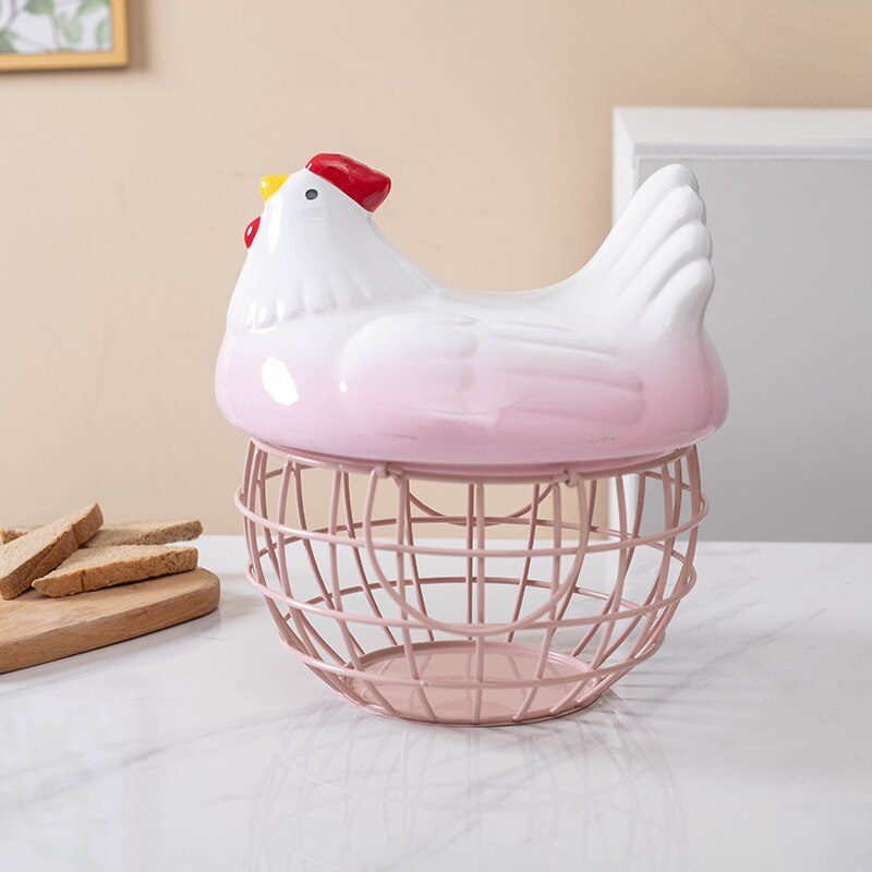 Poignée porte-œuf en céramique, poulet en métal, ornement de maison, boîte de rangement de fruits, panier de rangement en osier pour organisateur de cuisine: 8