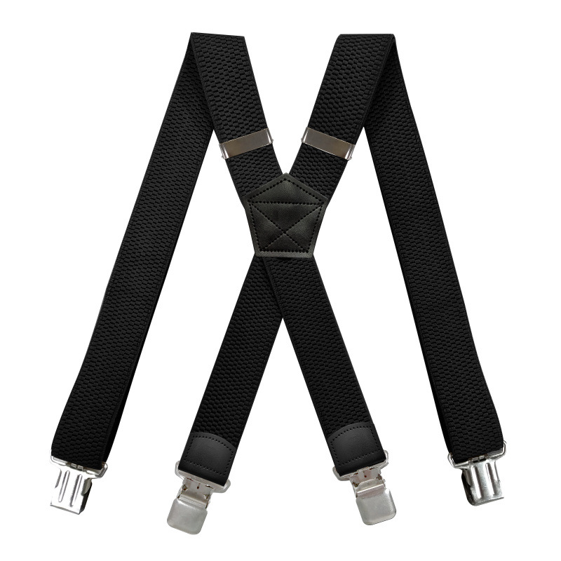 Heren Zware Grote En Lange Bretels 3.8Cm Breed X Terug Met 4 Sterke Clips Verstelbare Elastische Werk Broek bretels-Zwart Bruin: Black