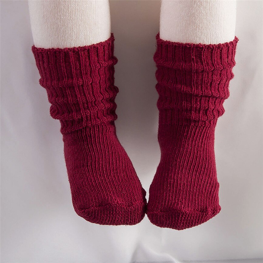 1 Pairs Sokken Baby Knie Katoen Zachte Effen Sokken Meisjes Jongens Winter Warm Houden Sok Gebreide Comfortabele Sockings: Wine / M