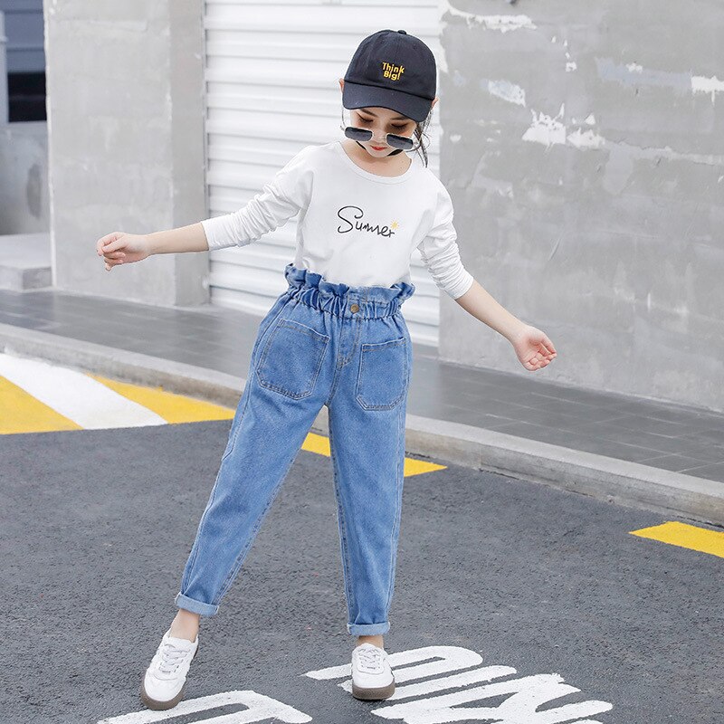 Kids/Korean Jeans For Teens/girls 12 Years Old Children's Jeans Teenage Pants High Waist Elastic Jeans Pants For Teens 9