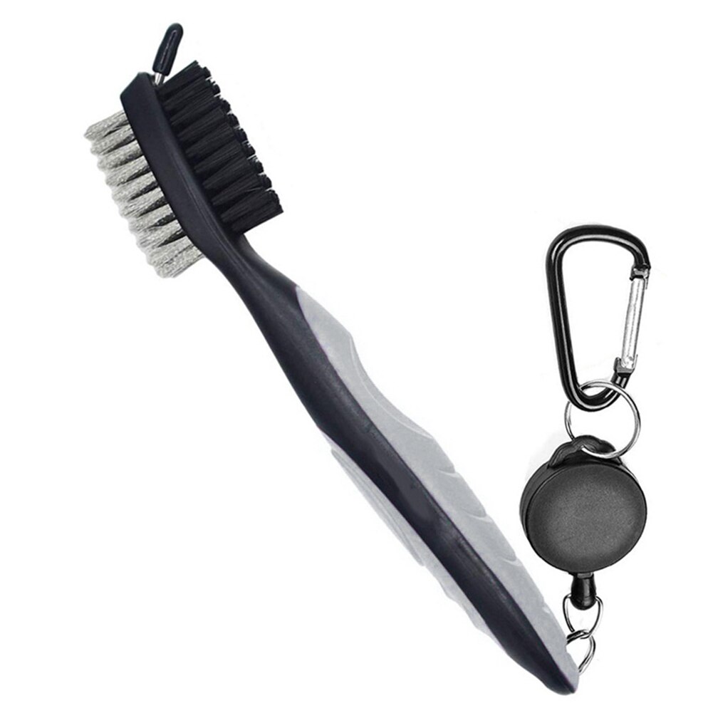 Intrekbare Golf Club Brush Groove Cleaner Met Intrekbare Zip-Lijn En Aluminium Karabijnhaak Cleaning Tools: Silver