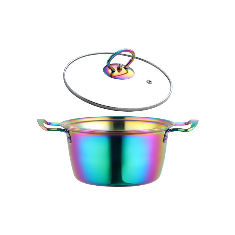 Marmite à soupe dorée de 18cm en acier inoxydable, avec couvercle, Pot en métal, outils de cuisine, ustensiles de cuisine ménagers pour cuisinière à Induction: No.0