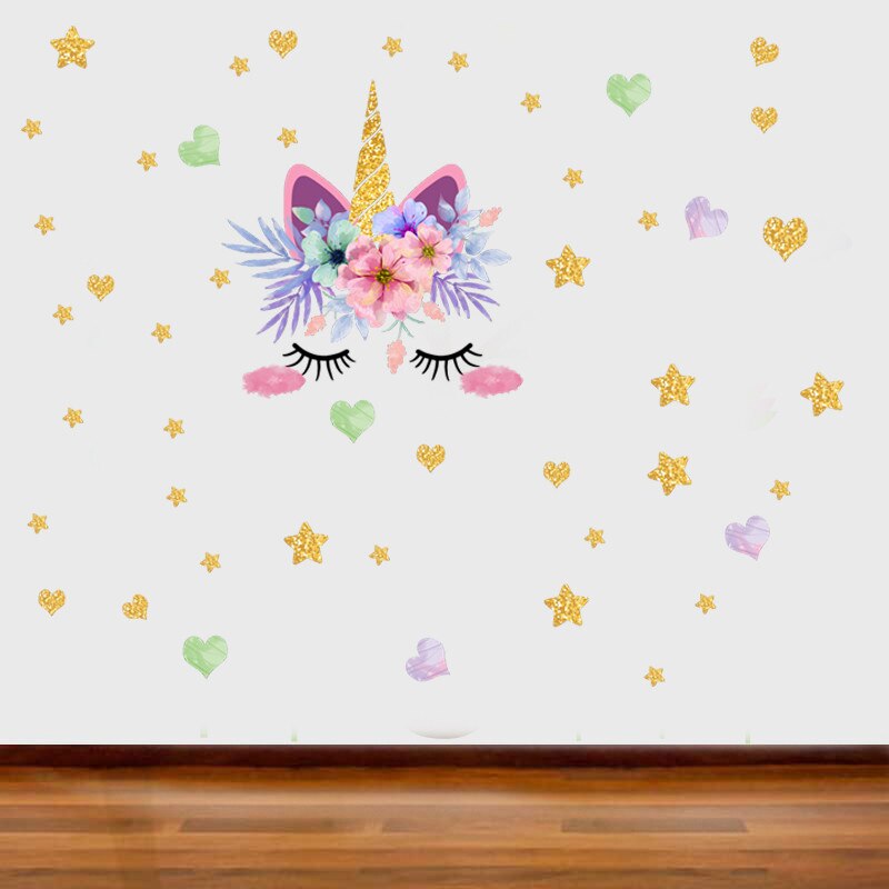 Enhjørning wallsticker kunst vægmaleri soveværelse vægdekoration wallstickers til børneværelser: 3