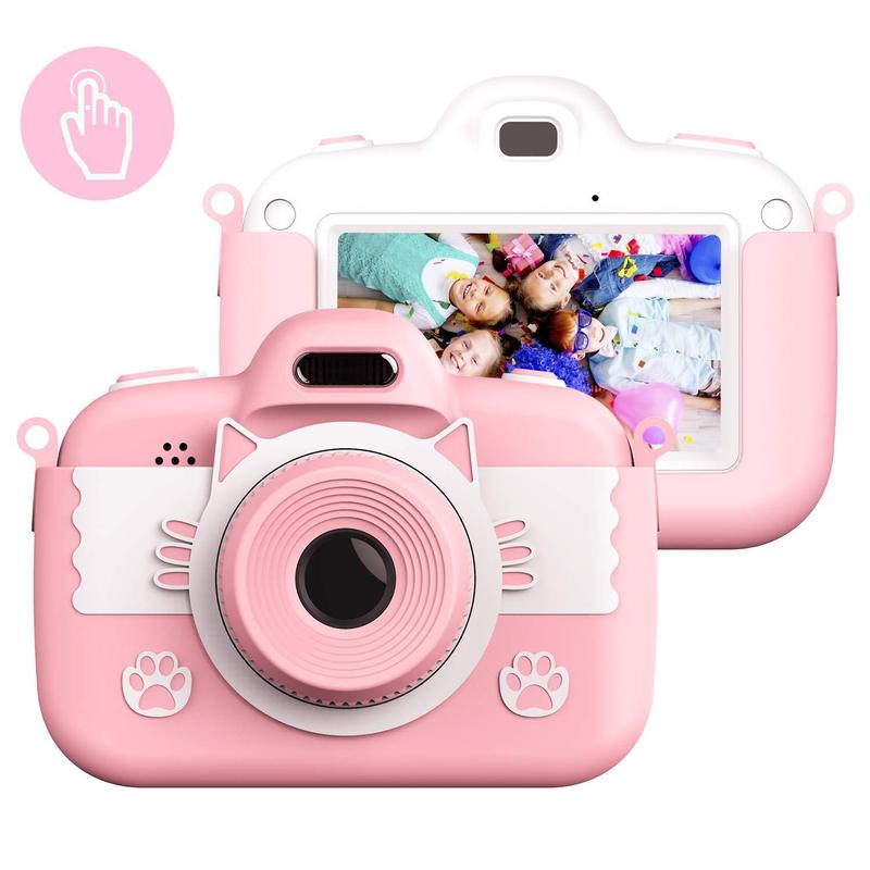 Compact Kinderen Digitale Camera Voor Schieten Foto Selfie Vlog Camera Kind 3 "Touch Screen Dual Lens Kid Camera meisjes Speelgoed: Pink / No Card