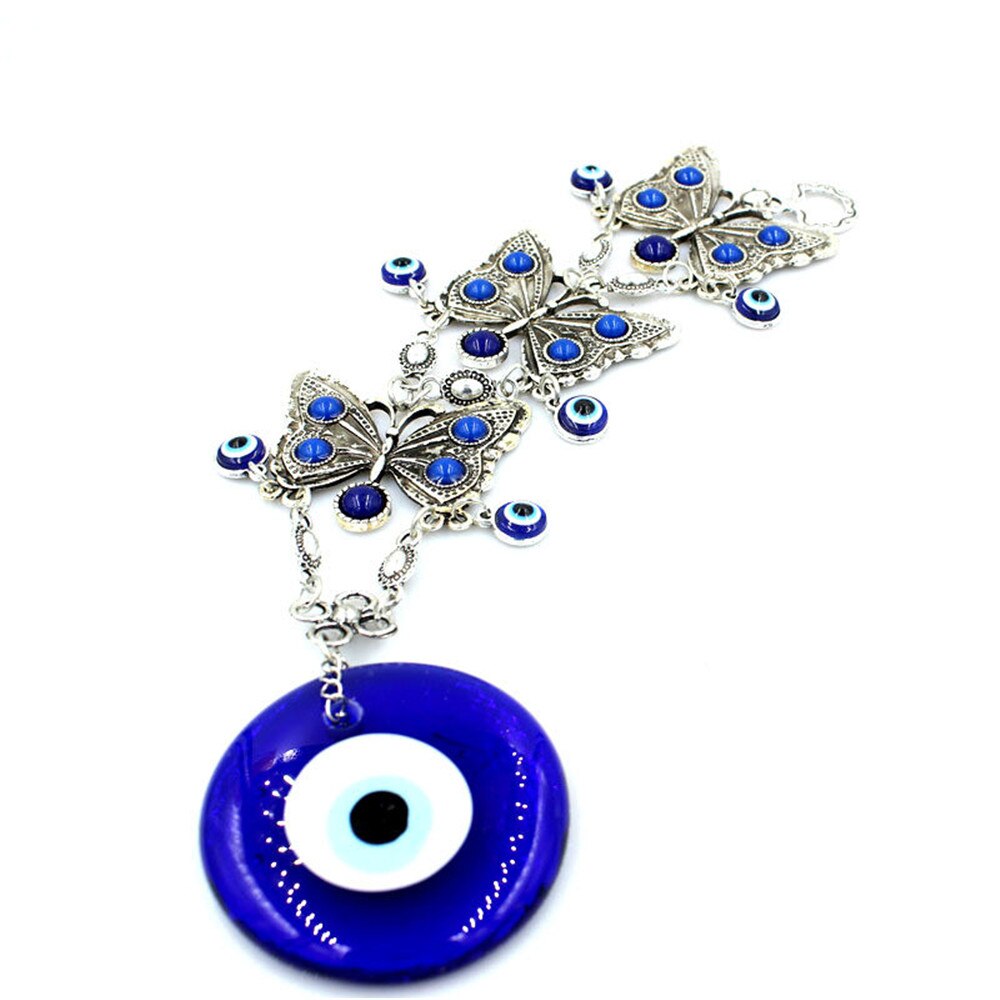 Türkischen Stil Blau Auge Anhänger 3-Schicht Legierung Schmetterling Blau Glas Auge Türkei Magische Auge drinnen Zauberstab Hängen Böse Kraft Anhänger