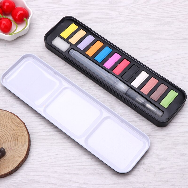 12/18/24 Solid Watercolor Paint Set Portable Drawing Brush Art Painting Supplies WXTB