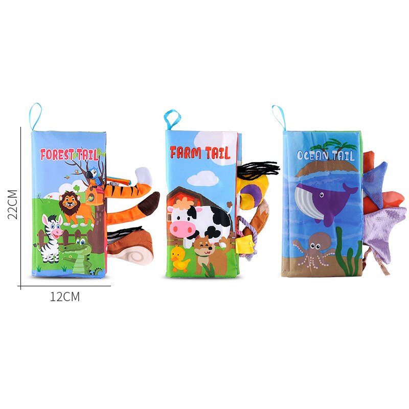 Infant 3 Style Baby Cloth Books Early Learning Educational Toys with Animals Tails Soft Cloth Development Books Rattles