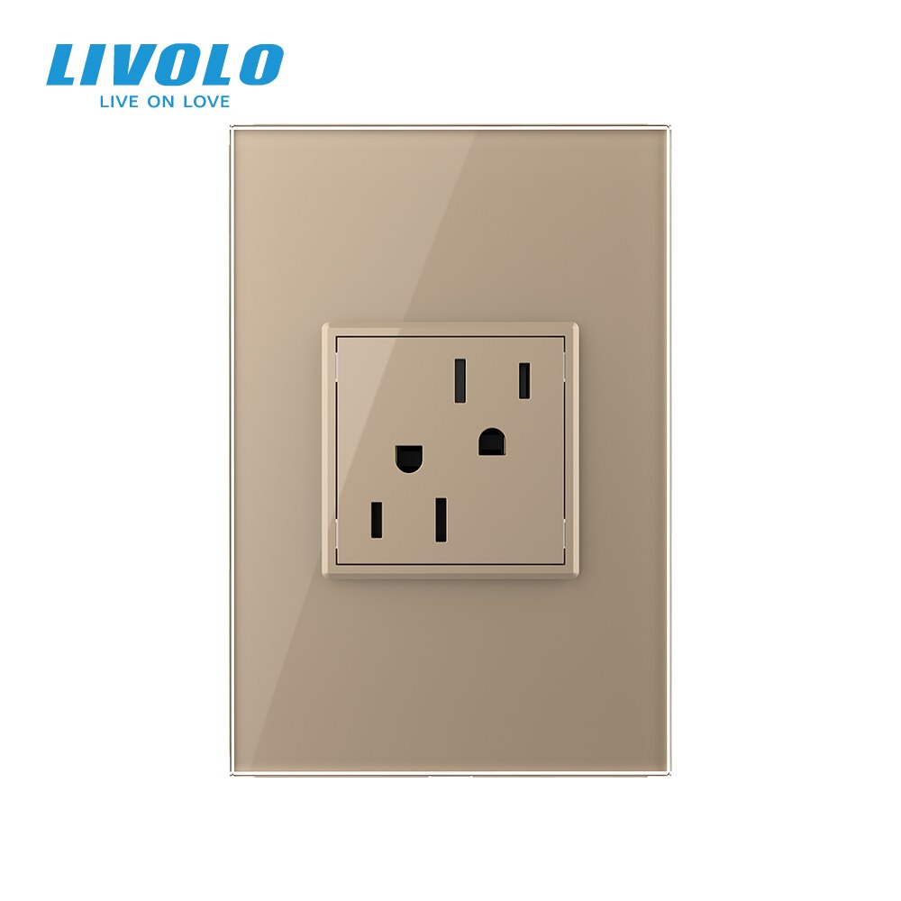 Livolo au standaard 15a us stopcontact, luxe parelkristalglaspaneel, dubbele amerikaanse stekkers: Goud