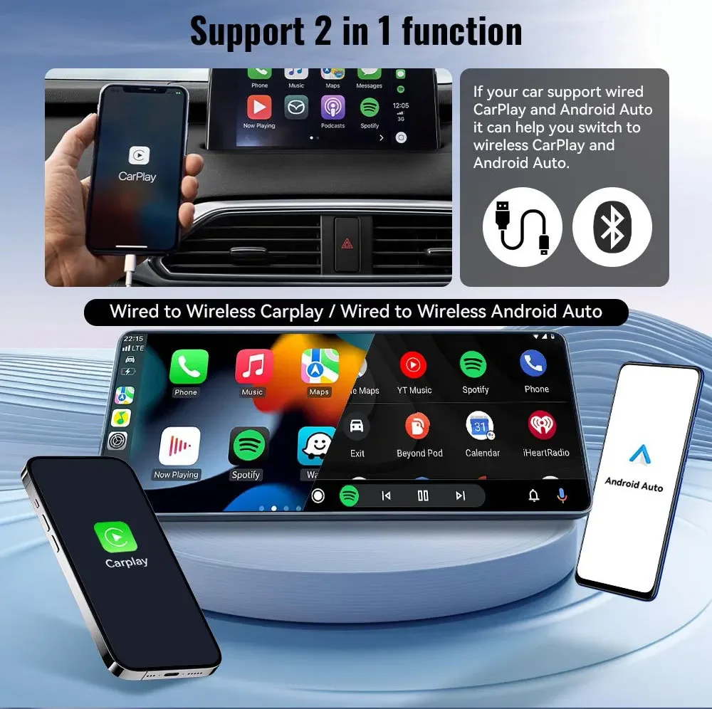 Adaptador de conexión automática para coche, dispositivo inalámbrico 2 en 1 con cable a Dongle inalámbrico, Bluetooth 5,0, Plug & Play, Mini AI Box