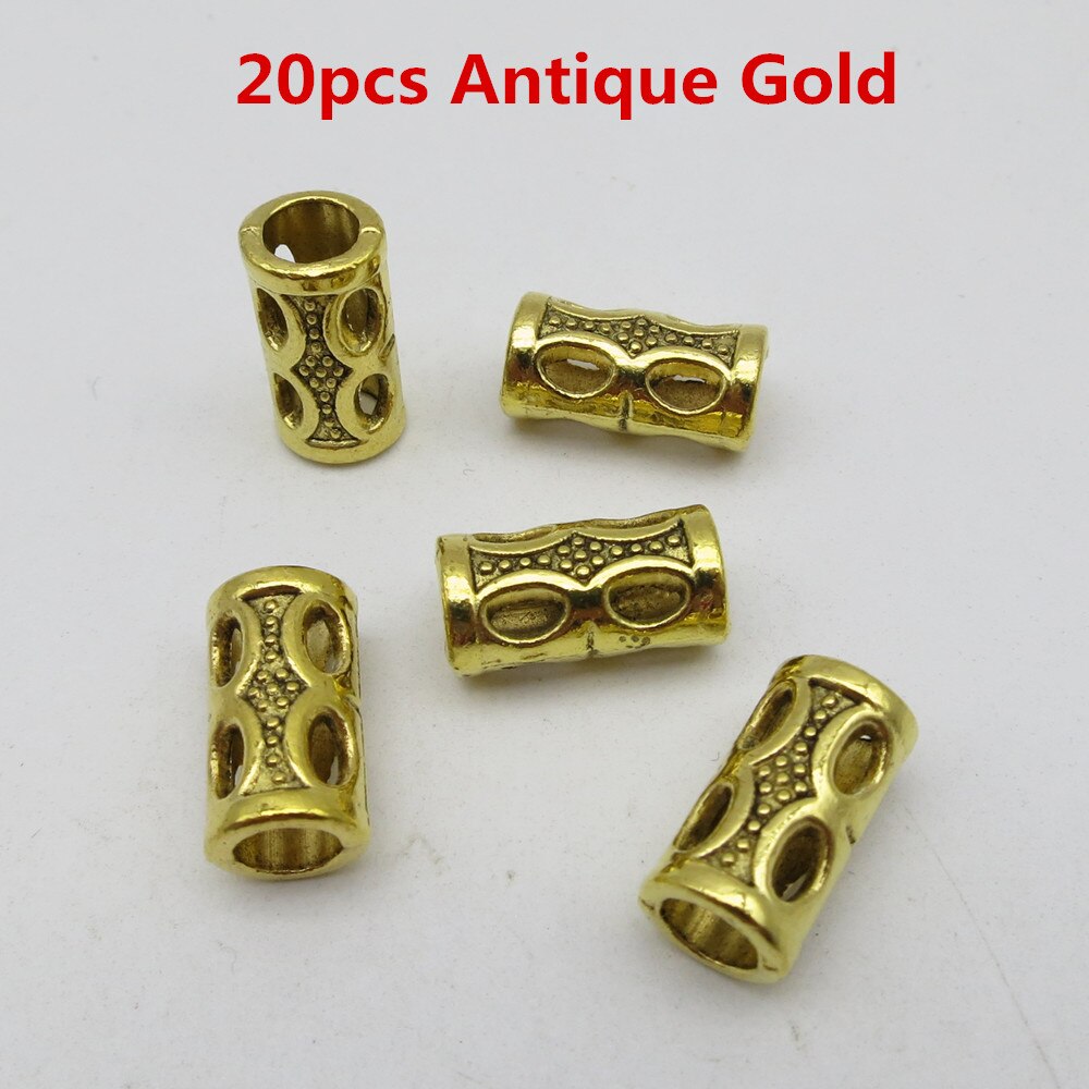 5 -20 zilver/goud/brons/rood koper viking haar vlecht dread baard dreadlock kralen buis ringen: 20 stuks antiek goud