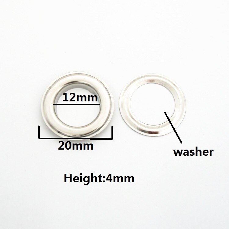 50 set järn stora runda 20mm silver/guld öljetter med 12mm hål med brickor för klädsel eller scrapbooking: Silver-