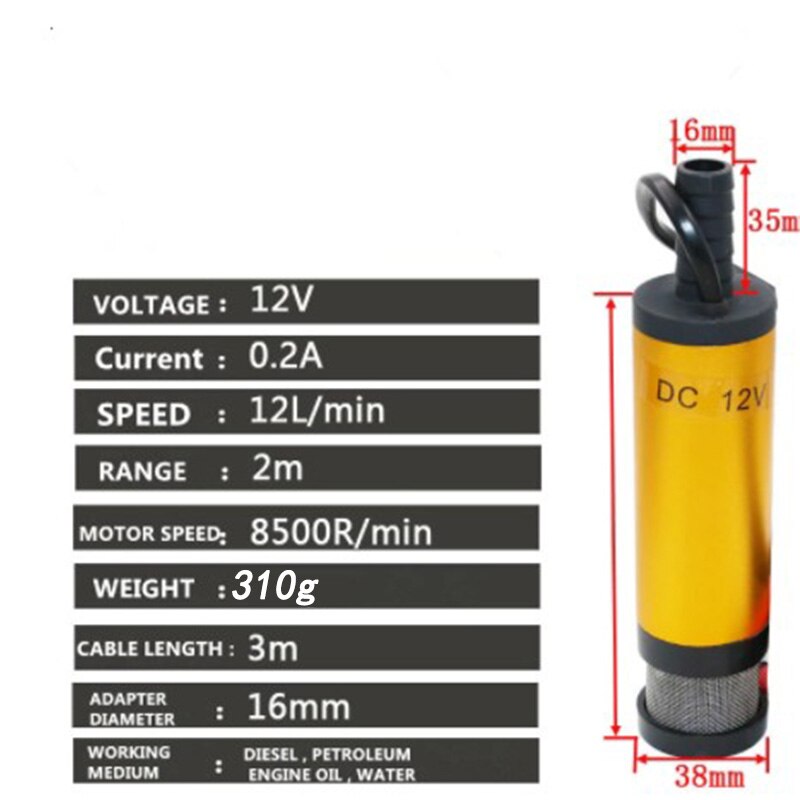 12V 24V DC Electric Submersible Pump For Pumping Diesel Oil Water Aluminum Alloy Shell Fuel Transfer Pump