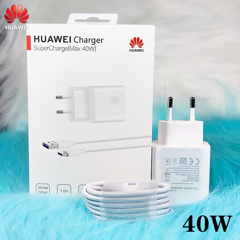 Original Huawei 40W Aufzurüsten USB Schnelle Ladegerät 10V 4A Adapter 5A Typ C Kabel für Honor 10 Magie p20 P30 pro p40 pro mate 30: BOX EU charger set