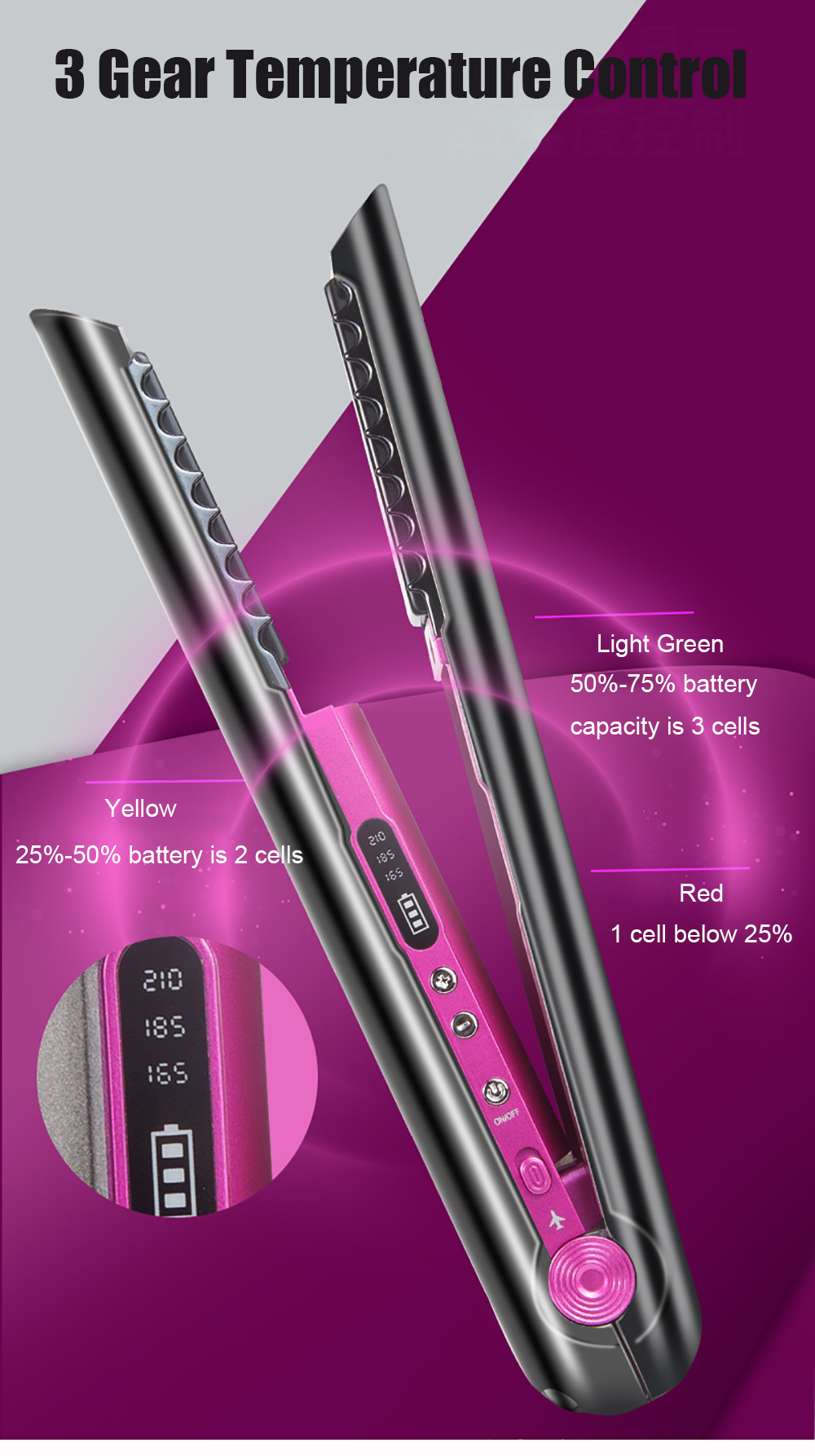 Mini 2 IN 1 Flat Iron USB 4800mah Wireless Hair Straightener with Charging Base Portable Cordless Curler Dry and Wet Use