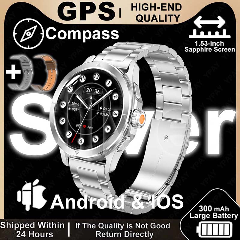 2025 novo s4 ultra relógio inteligente masculino amoled esporte ao ar livre nfc gps pista freqüência cardíaca à prova dwaterproof água bluetooth chamada smartwatch para xiaomi: Transparente