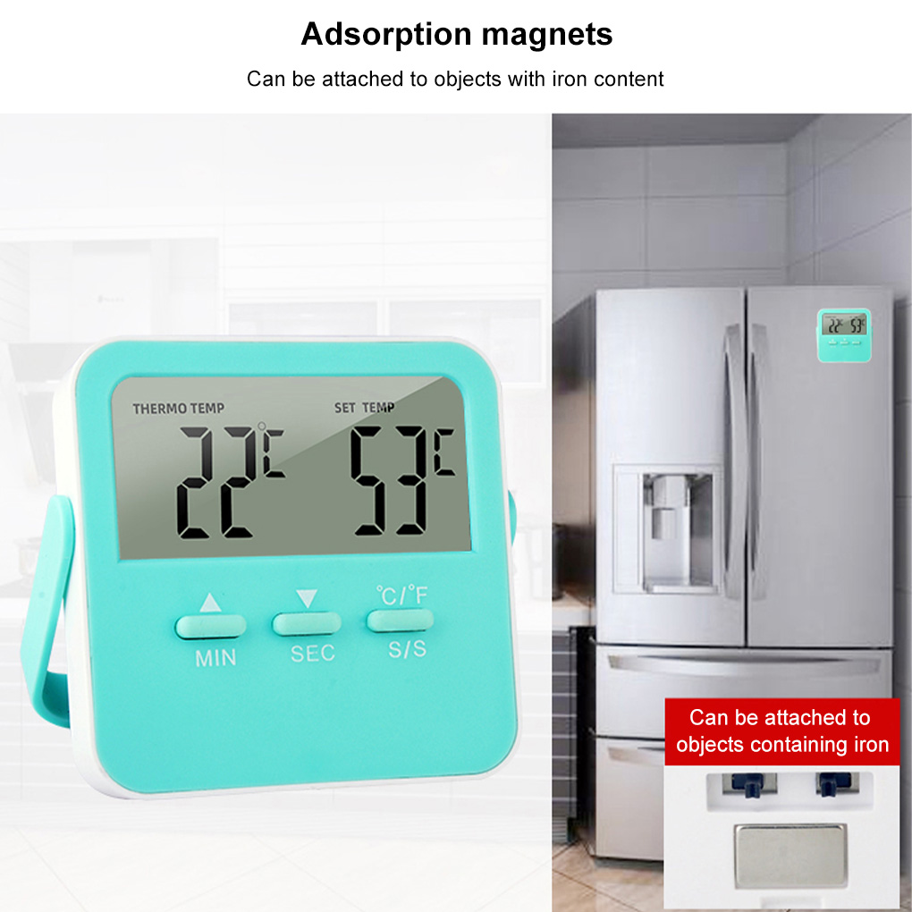 BBQ Thermometer 0-250℃ Grill Temperature Meter Timing Function 304 Stainless Steel Battery Operated Meat Gauge Outdoor Green