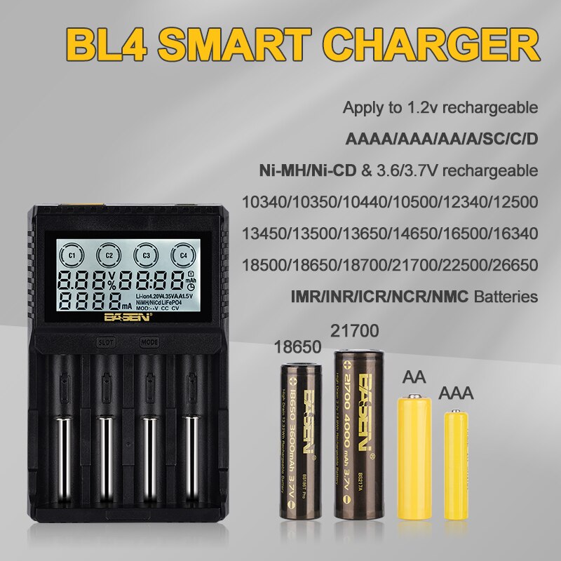 18650 Battery Charger 3.7V 18650 21700 Lithium 1.2V AA AAA NiMH Rechargeable Batteries LCD Smart Charger with DC 12V 2A Port