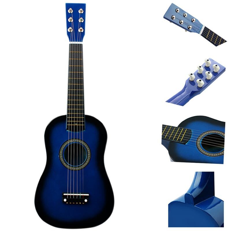 Irin mini 23 tums basswood 12 band 6 strängad akustisk gitarr med pick och strängar för barn/nybörjare (blå)