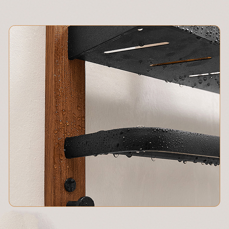 Estantes cuadrados, estante de almacenamiento de artículos de baño, estante de almacenamiento de cocina montado en la pared individual/doble, accesorios de baño de madera/aluminio