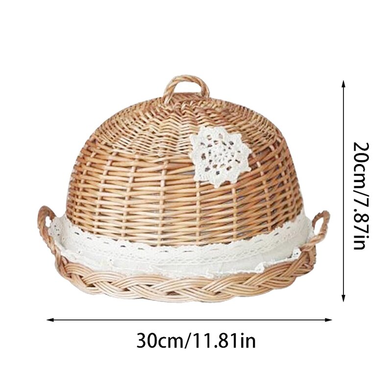 Bread Cover Hand-Woven Round Food Bread Cover Refreshment Pizza Tray Fruit and Vegetable Shopping Storage Basket