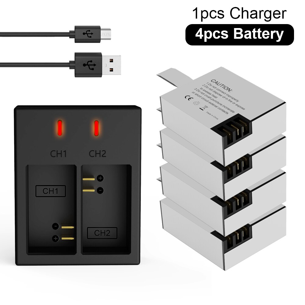 Sj4000 akkus (950 mah) ,  sj4000 pg1050 pg900 +  usb-doppelladegeräte für sjcam  sj5000 sj6000 sj8000 m10, eken 4k h8 h8r h9, gitt -lb101: 4 stück und ladegerät