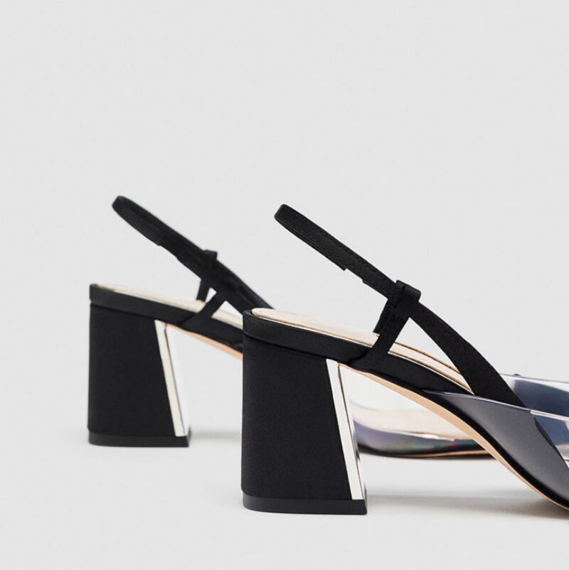 Damskor plast slingback mellanhäl spetsade höga klackar tjock klack dam sandaler transparent yta kvinnor  n103: 1 / 37