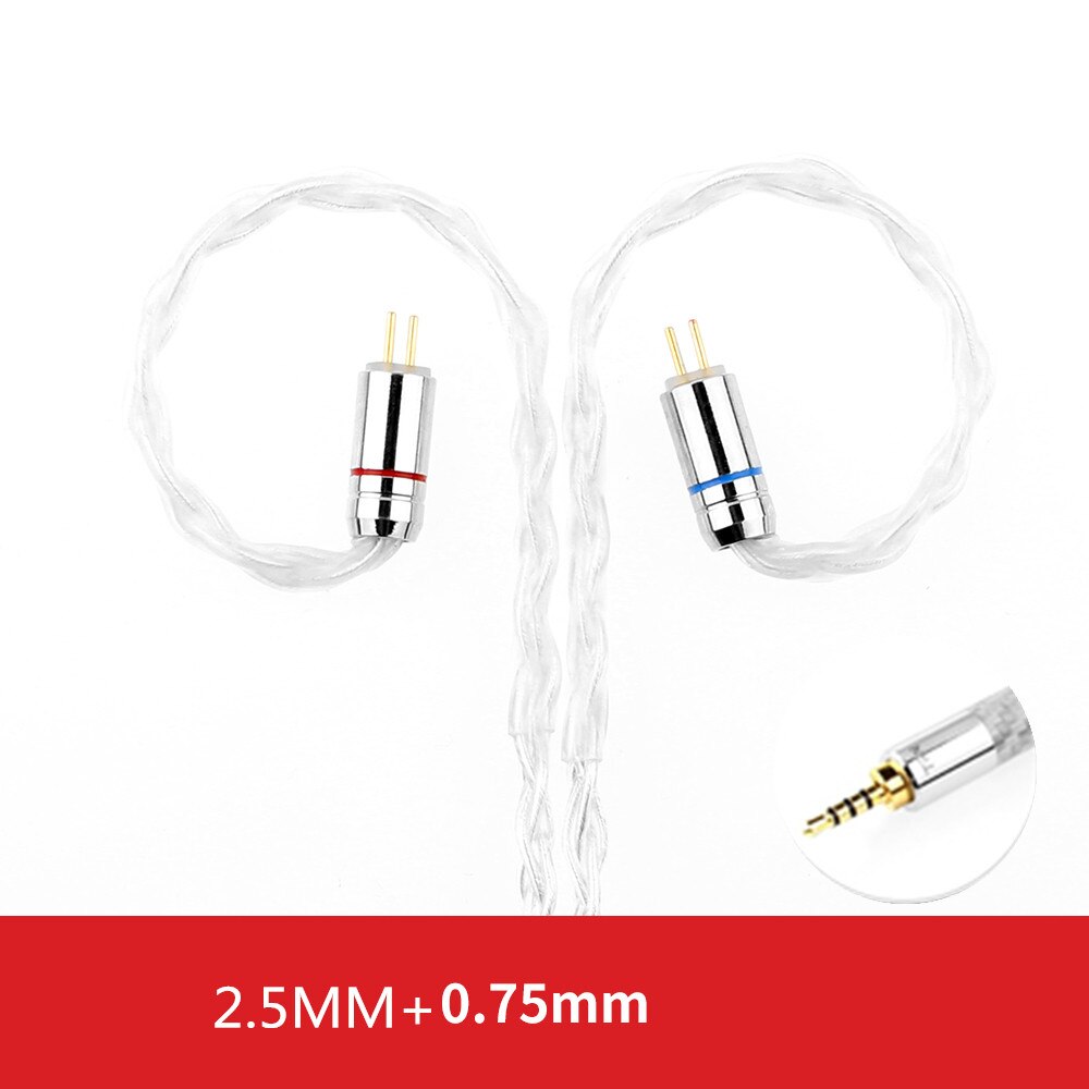 Newest TRN T3 8 core silver cable Upgrade Earphone Cable 3.5/2.5mm MMCX/2Pin Connector For TRN V90 BA5 ST1 V80 T3 P1 T4 ZSX C12: 2.5mm 0.75mm