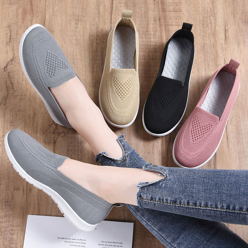 Mocassins en coton tricoté, confortables, à enfiler, chaussures de luxe, ballerine, chaussures âgées, automne chaussures pour dames