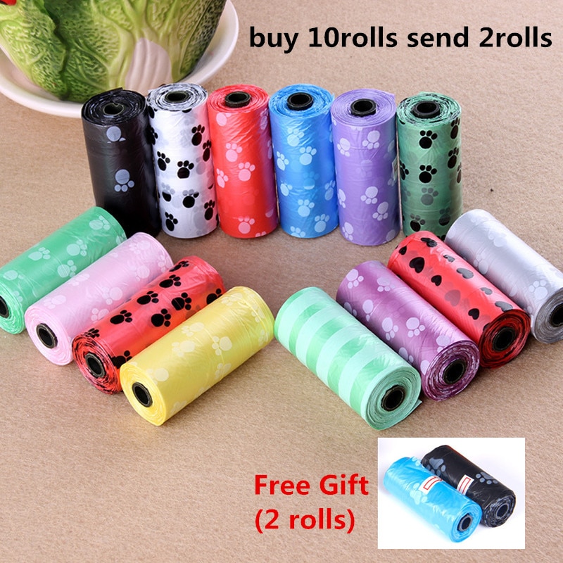 10Rolls Pet Poop Bags Footprint Printed Disposable Dog Waste Bags Biodegradable Outdoor Home Clean Refill Garbage Bag 15PCS/Roll