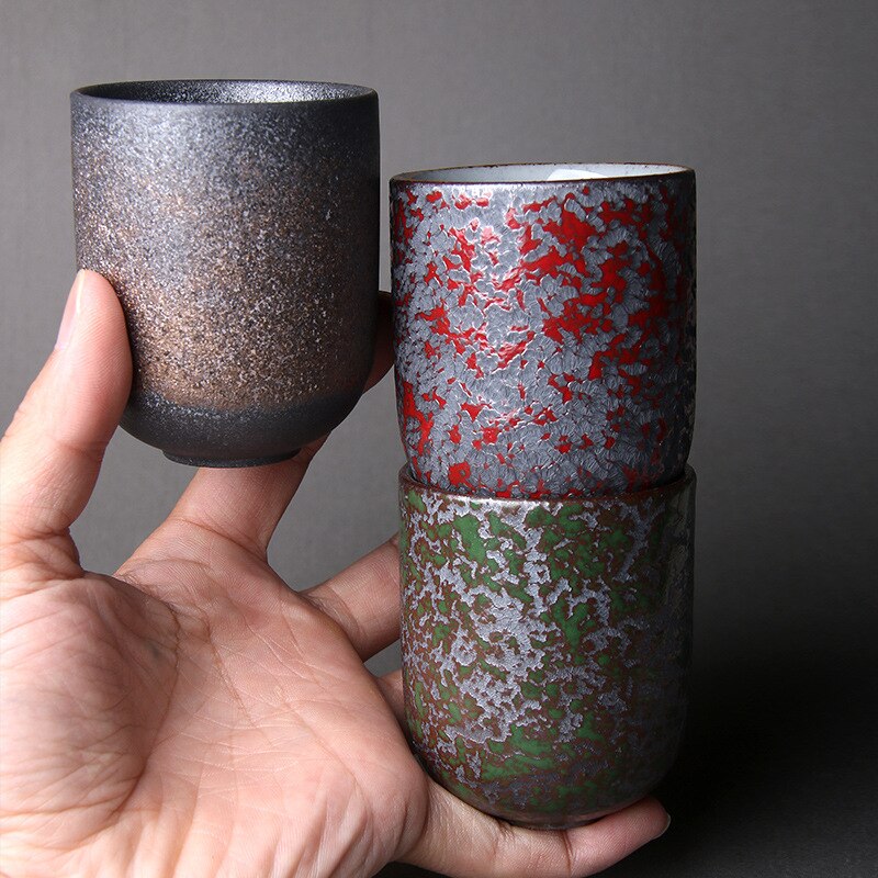 Taza de té de cerámica japonesa, taza de café de porcelana de 128ml, cerámica rugosa de té de kung-fu, vasos grandes de cerámica de piedra para té