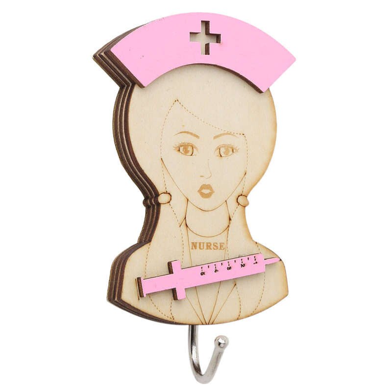 Wooden Cartoon Door Non-Marking Adhesive Hook Strong Load-Bearing Wall Adhesive Three-Dimensional Removable Hook: nurse