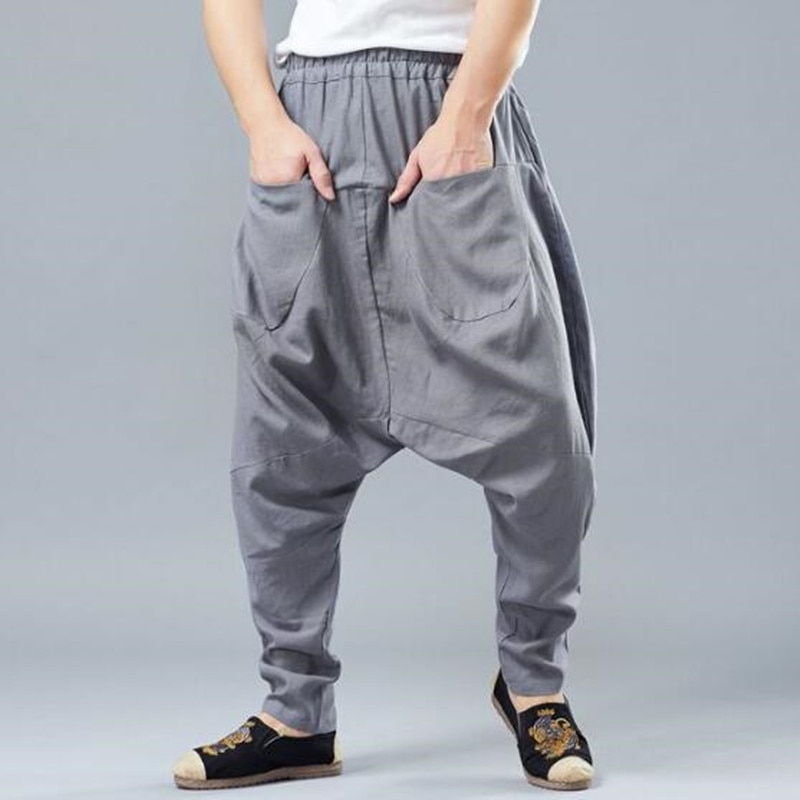 Alta ropa de hombres pantalones bombachos holgados Hip hop, pantalones-Pantalones desierto Pantalones casuales pantalones de lino pantalones de Hombre Ropa