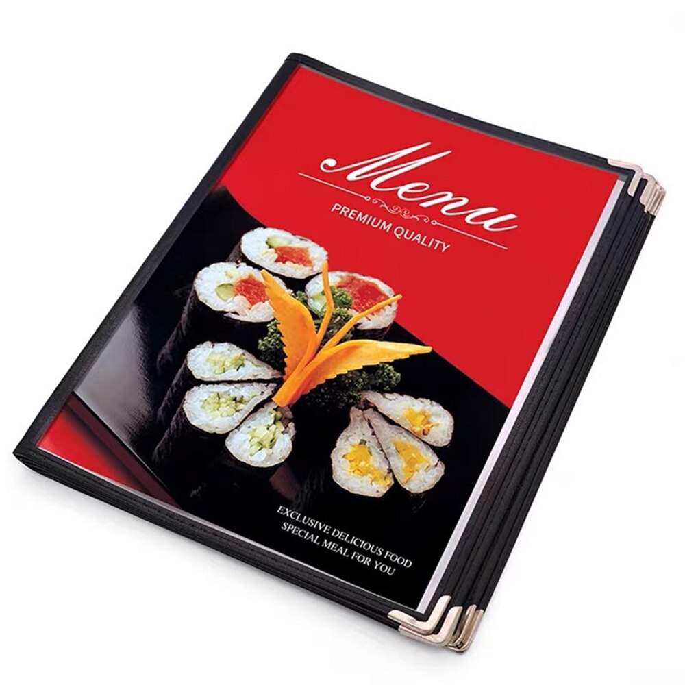 A4 Black Leather Recipe Menu Paper Book Frame Pvc Menu Binder Inner Page Replaceable Restaurant Cafe Table Menu Holder Stand