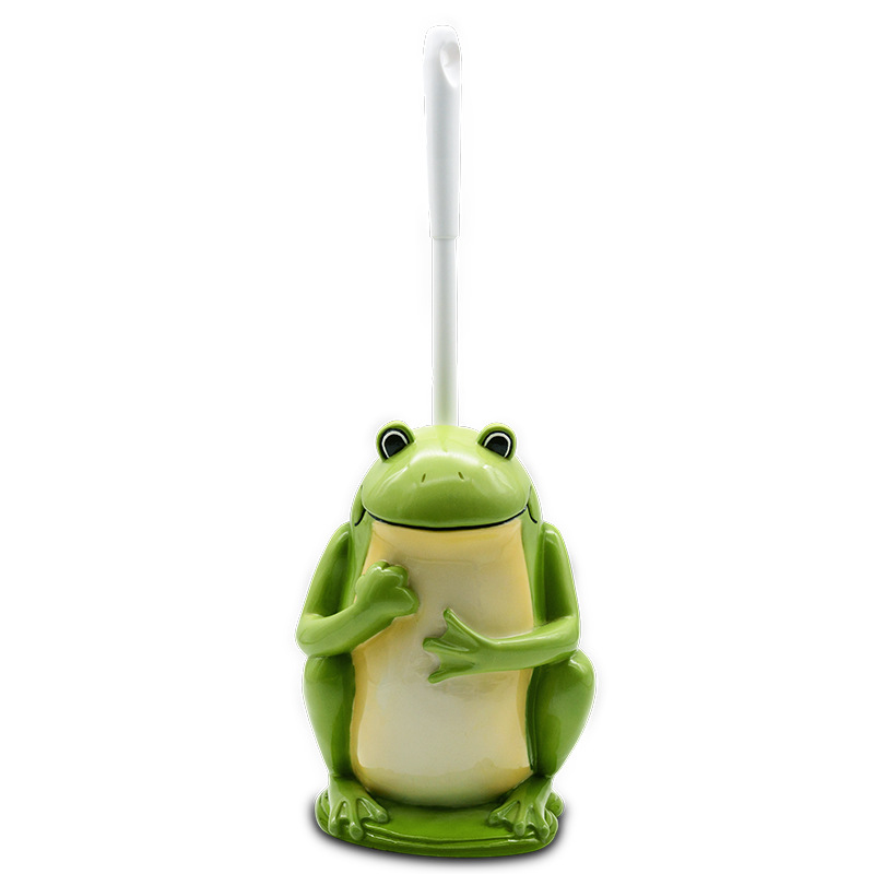 Kreative Karikatur Sitzen Frosch Wc Pinsel Halfter einstellen Harz Basis Heimat Hotel Schlecht Reinigung Werkzeug Dekoration Statue: Gelb